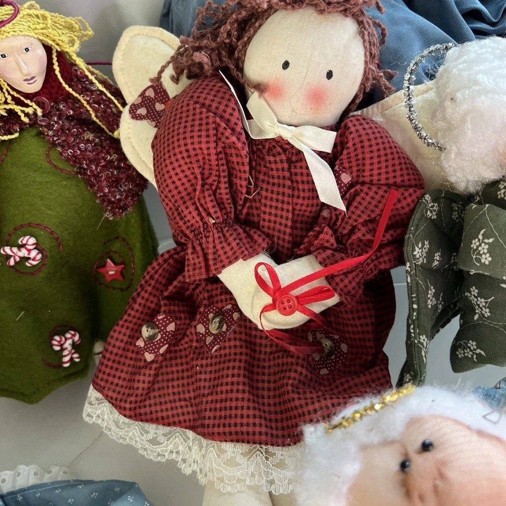 Vintage‎ Cottage Core Christmas Angel Decor Wood Fabric Country Lot Of 14